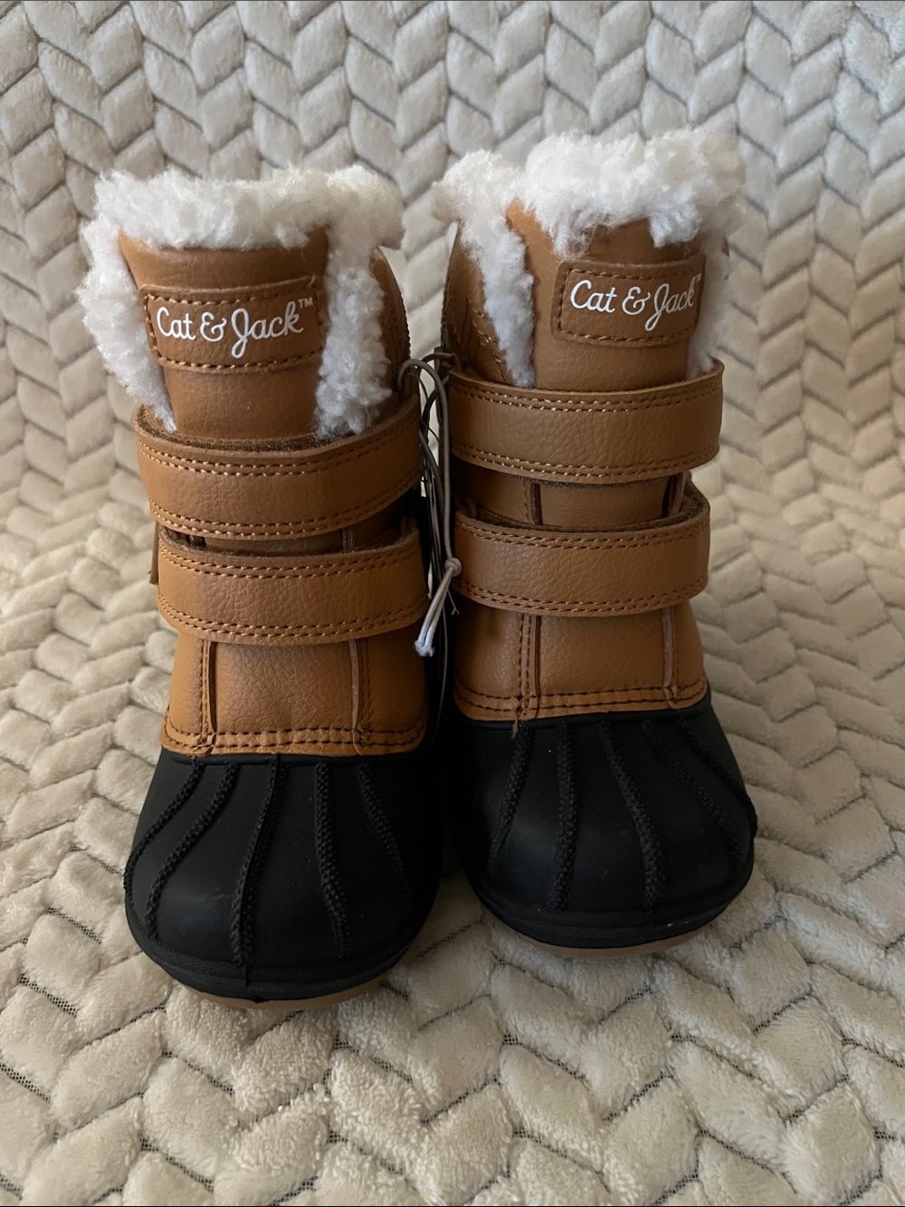 Cat & Jack Tan and Black Kids Rain & Snow Boots with White Faux Fur